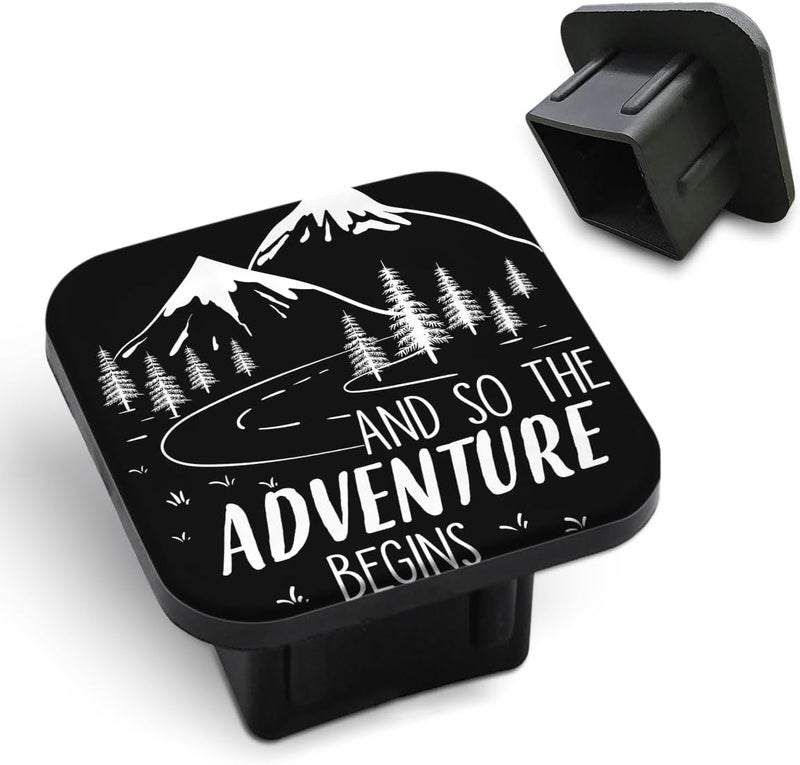 Tnomchey Mountains 2 Receiver Hitch Cover and So The Adventure Begins Words Hiking Road Soft Rubber Protects Hitch Tube Rear Trailer Hitch Cover Universal Fits 2" Receivers for Men Women - Image 1